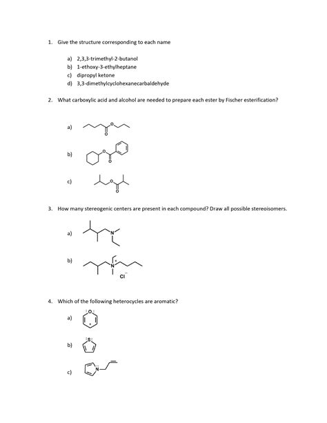 Solved 1 Give The Structure Corresponding To Each Name A 2 3 3 Trimethyl 2 Butanol B 1