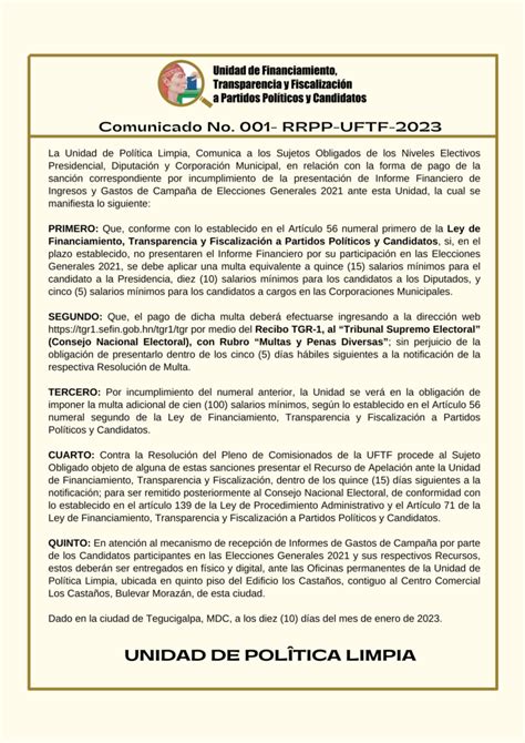 Unidad De Financiamiento Transparencia Y Fiscalizaci N