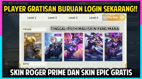 BEGINI CARA MENDAPATKAN SKIN ROGER PRIME GRATIS EVENT PARTY WEEK M3