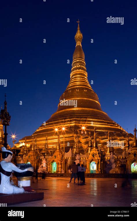 Shwedagon Pagoda Night Myanmar Burma Yangon Landmark Hi Res Stock