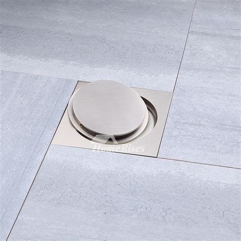 Modern Brushed Nickel Shower Drain Bathroom Square Brass Floor Drain