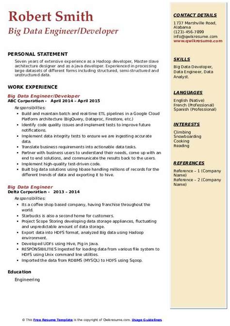 10 Big Data Engineer Resume Samples Templates For 2025