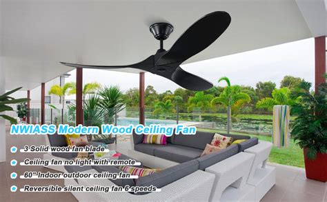 60 Black Outdoor Ceiling Fan No Light 3 Blade Wood Ceiling Fan With