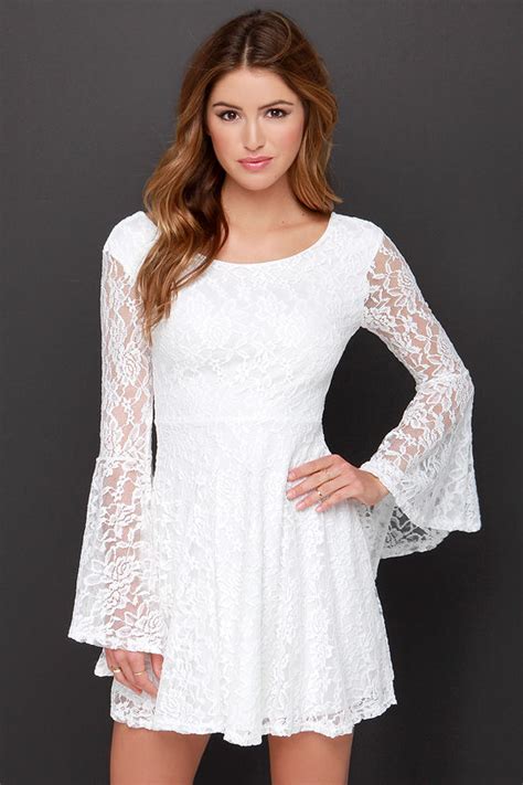 Cute White Dress Long Sleeve Dress Lace Dress 38 00