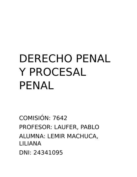 Derecho Penal Y Procesal Penal Tp 1 Derecho Penal Y Procesal Penal