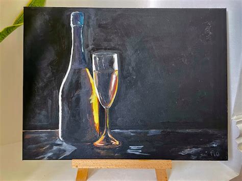 Champagner Und Glasmalerei Handgemachtes Original Acryl Etsy De