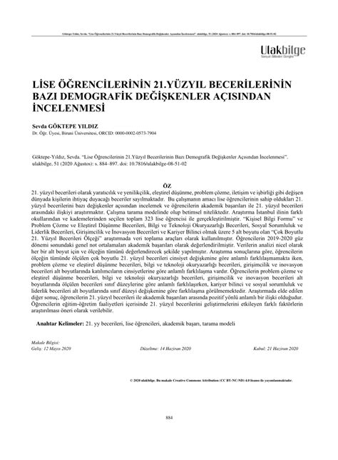 PDF Lise öğrencilerinin 21 yüzyıl becerilerinin bazı demografik