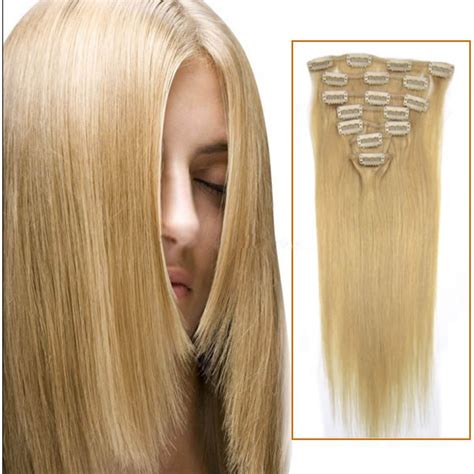 Inch Ash Blonde Clip In Remy Human Hair Extensions Pcs