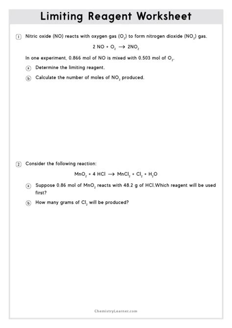 Free Printable Limiting Reagent Worksheets