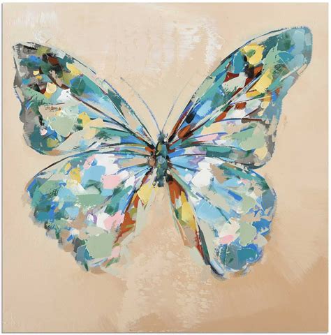 A Painting Of A Blue Butterfly With Multicolored Wings