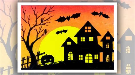 How To Draw Halloween Stuff Easy Oil Pastel Scenery Drawing Youtube