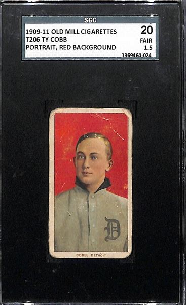 Lot Detail - Rare 1909-11 T206 Ty Cobb (HOF) Portrait, Red Background ...