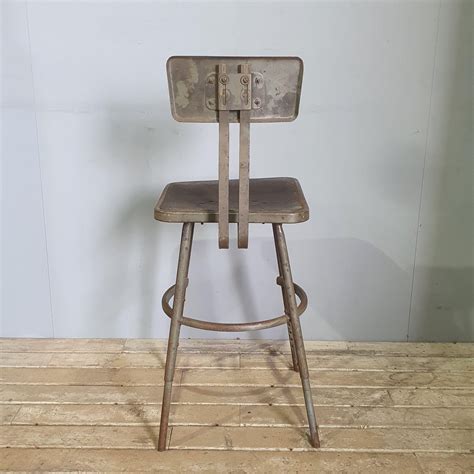 Pair of Vintage Industrial Metal MFG Stools | Tramps UK