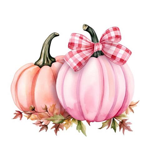 Premium Photo Watercolor Pink Pumpkins With Ribbon