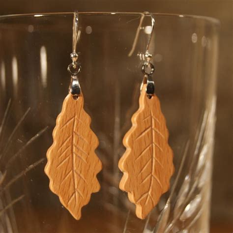 Boucles D Oreilles En Bois Boucles D Oreilles Feuille De Chene En