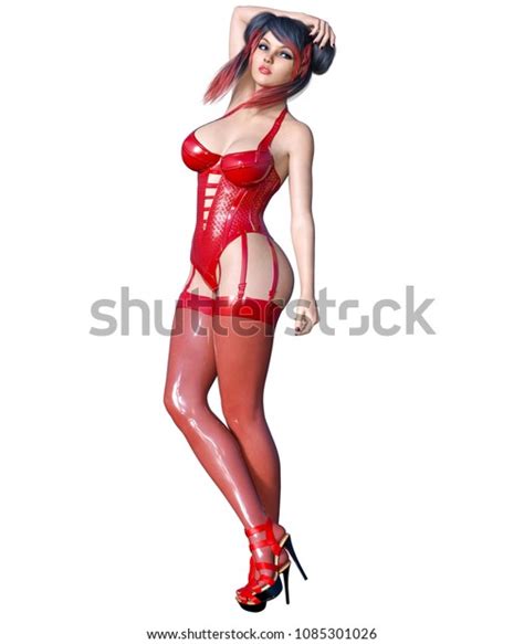 D Beautiful Sexy Brunette Girl Red Stock Illustration Shutterstock