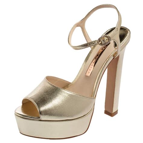 Sophia Webster Gold Leather Natalia Platform Ankle Strap Sandals Size