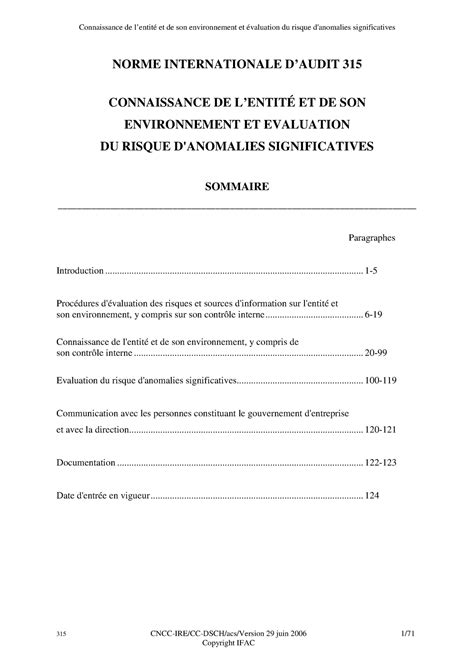 Norme D Audit Internationale Isa Fr Cncc Ire Cc Dsch Acs