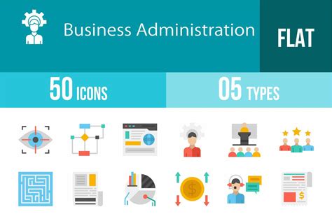 50 Business Administration Flat Multicolor Icons - Design Cuts