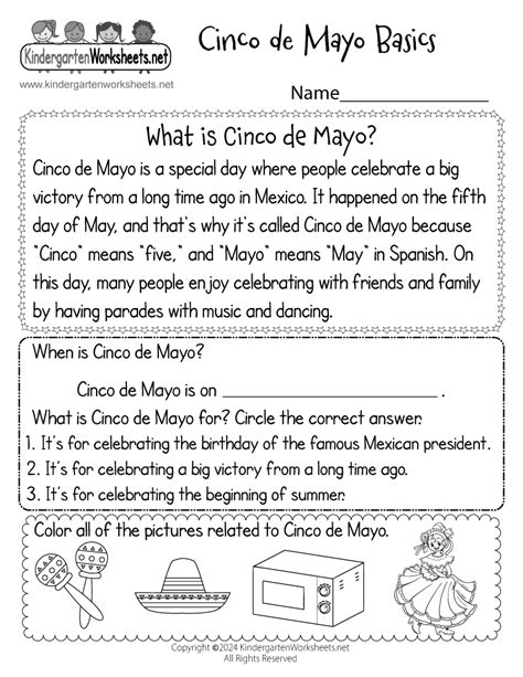 Free Cinco De Mayo Subtraction Worksheet For Kindergarten Made