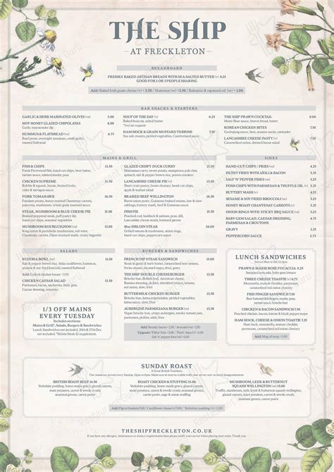 Menu At The Dolphin Inn Pub And Bar Tarleton