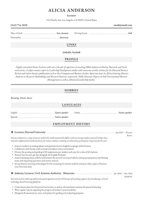 21 Lecturer CV Examples PDF Format 2024