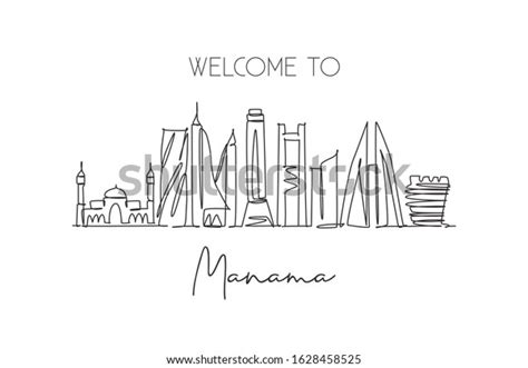 One Continuous Line Drawing Manama City Stock Vector Royalty Free