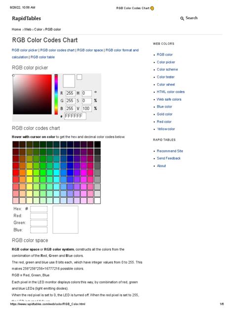 RGB Color Codes Chart | PDF | Rgb Color Model | Light Emitting Diode