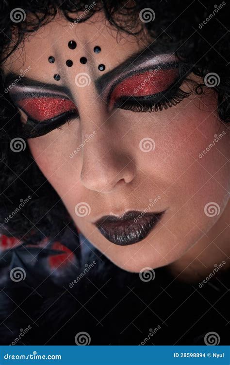 Closeup Portrait Of Professional Devil Makeup Stock Photo Image Of