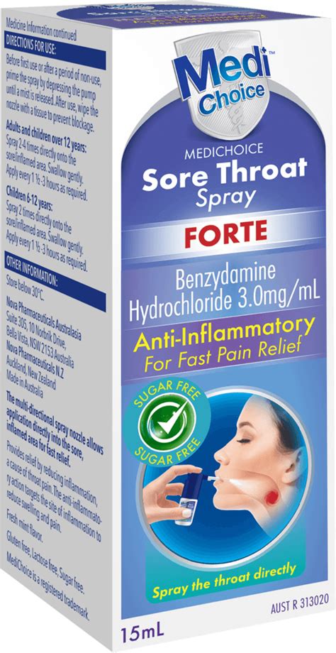 Medichoice Sore Throat Spray Forte 15ml Nova Pharmaceuticals Australasia Pty Ltd