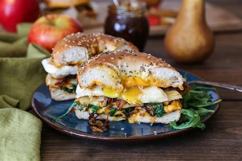 Pear Apple Cheddar Caramelized Onion Grilled Cheese Bagel Sandwich