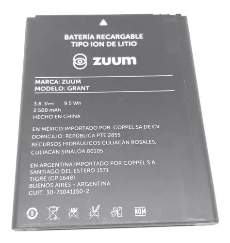 Pila Bateria Zuum Grant 2500mah Original Sminva Envío gratis