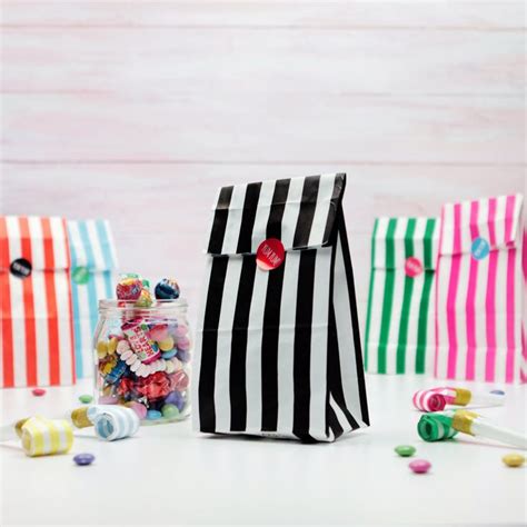 Stripy Candy Treat Bags With Gold Stickers Party Bags Wedding Favour