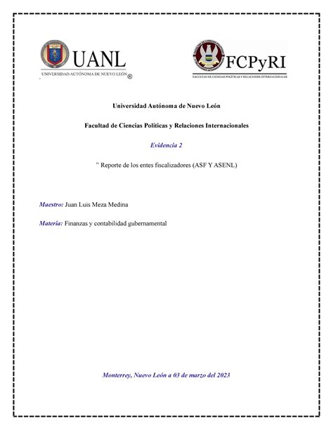 Evidencia 2 Fcg Universidad Autónoma De Nuevo León Facultad De Ciencias Políticas Y