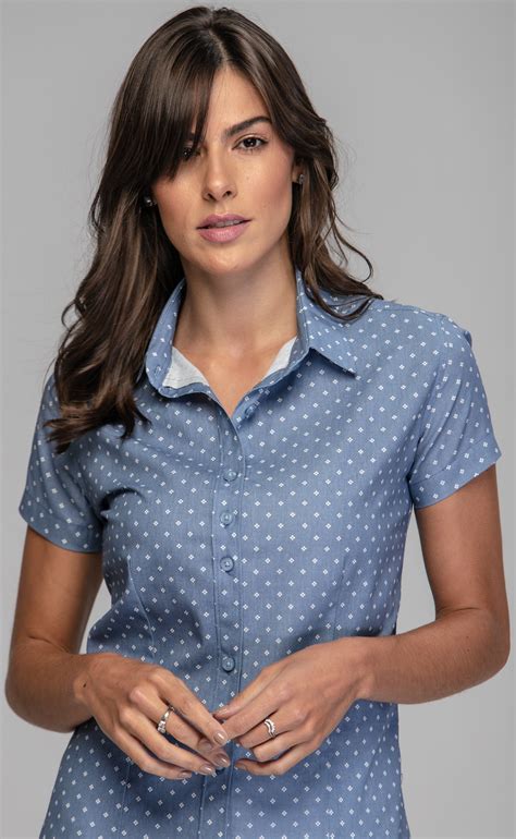 Camisa Feminina Social Manga Curta Micro Estampa Avalon Premium