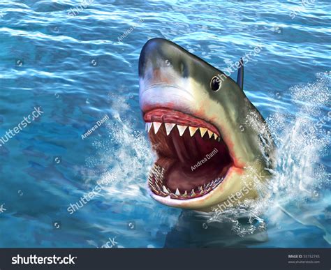 Great White Shark Jumping Out Water Stock Illustration 55152745