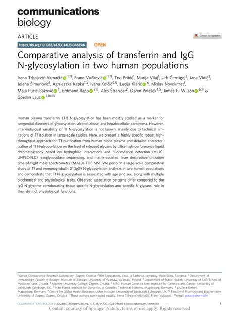 Pdf Comparative Analysis Of Transferrin And Igg N Glycosylation In