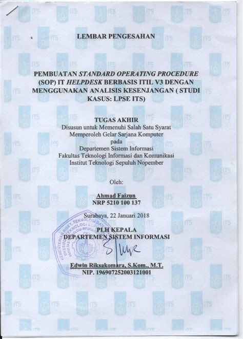 Pembuatan Standard Operating Procedure Sop It Helpdesk Berbasis Itil