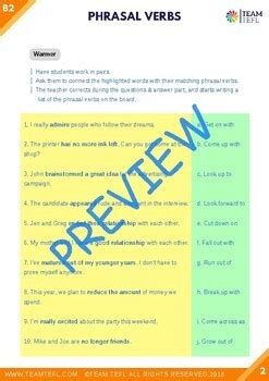 Phrasal Verbs B2 Upper Intermediate Lesson Plan For ESL By TEAM TEFL