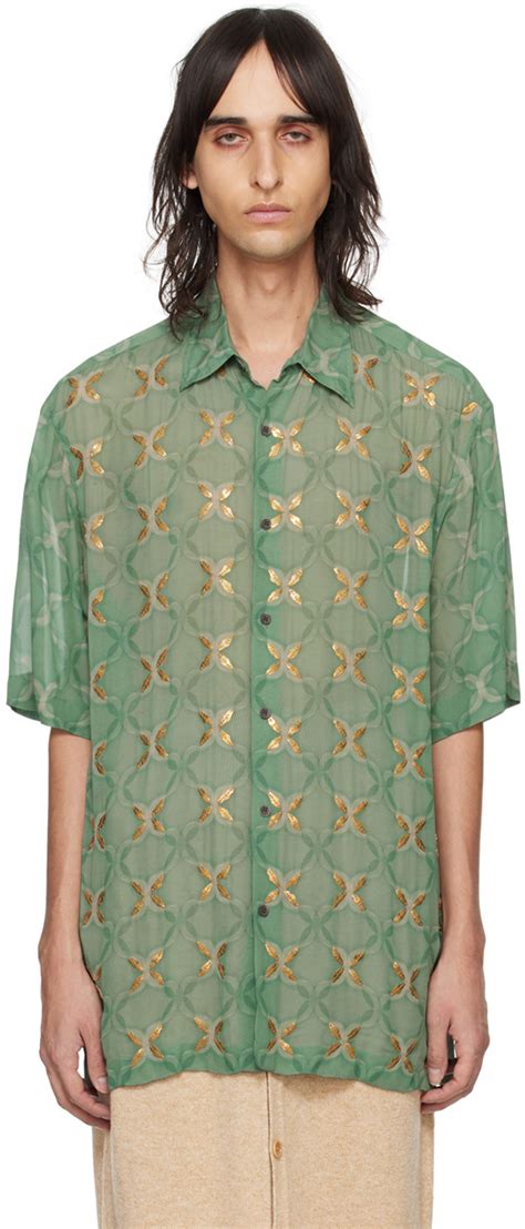 Chemise verte à ornements à paillettes Dries Van Noten en solde