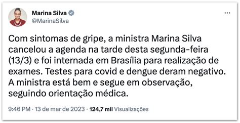 Marina Apresenta Sintomas De Gripe E Internada Em Bras Lia