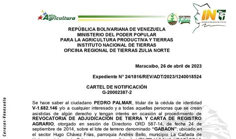 INTI Cartel de Notificación de Revocatoria a Pedro Palmar Qué Pasa