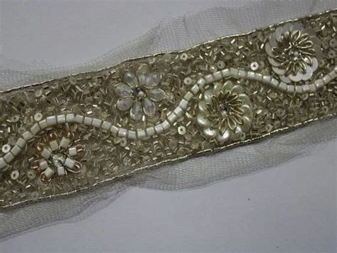 Light Golden Sequins And Beads Work Embroidered Border