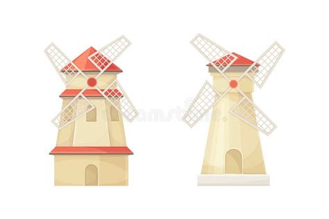 Conjunto De Molinos De Viento Rurales De Madera Ilustraci N De