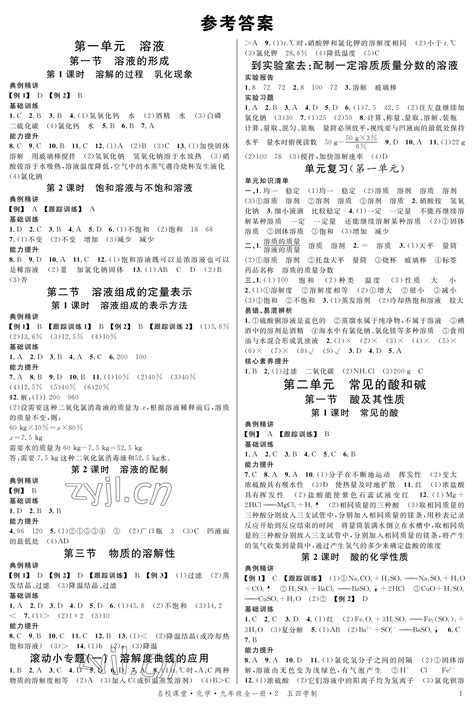 2022年名校课堂九年级化学全一册鲁教版54制山东专版答案——青夏教育精英家教网——