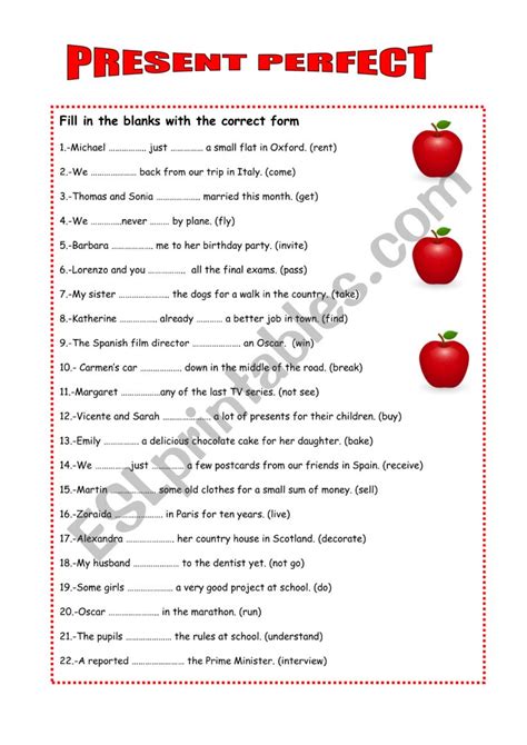 Present Peffect Tense Esl Worksheet By Mariaah