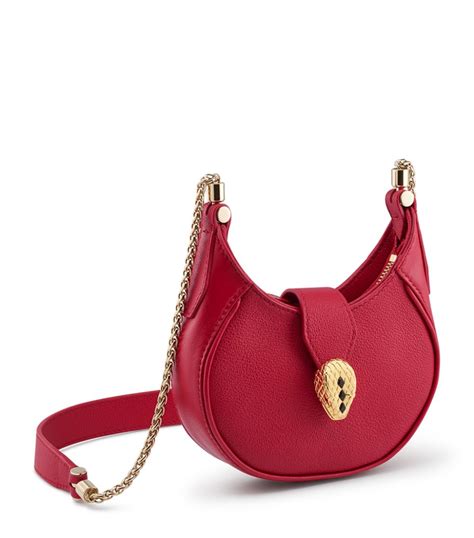 Bvlgari Red Mini Leather Serpenti Ellipse Cross Body Bag Harrods Uk