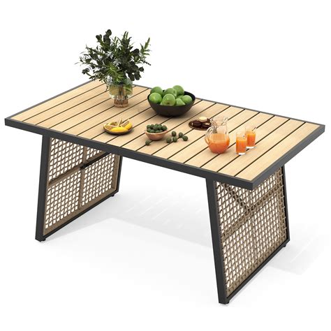 DWVO Patio Dining Table 59.1" x 34.3" Outdoor Furniture Wood Metal ...