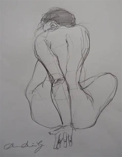 ORIGINAL PENCIL DRAWING Of A Female Nude In A Floor Seated Pose Resting