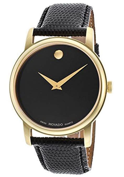 Movado Museum Classic Black Gold Tone Leather Strap Men's Watch 2100005